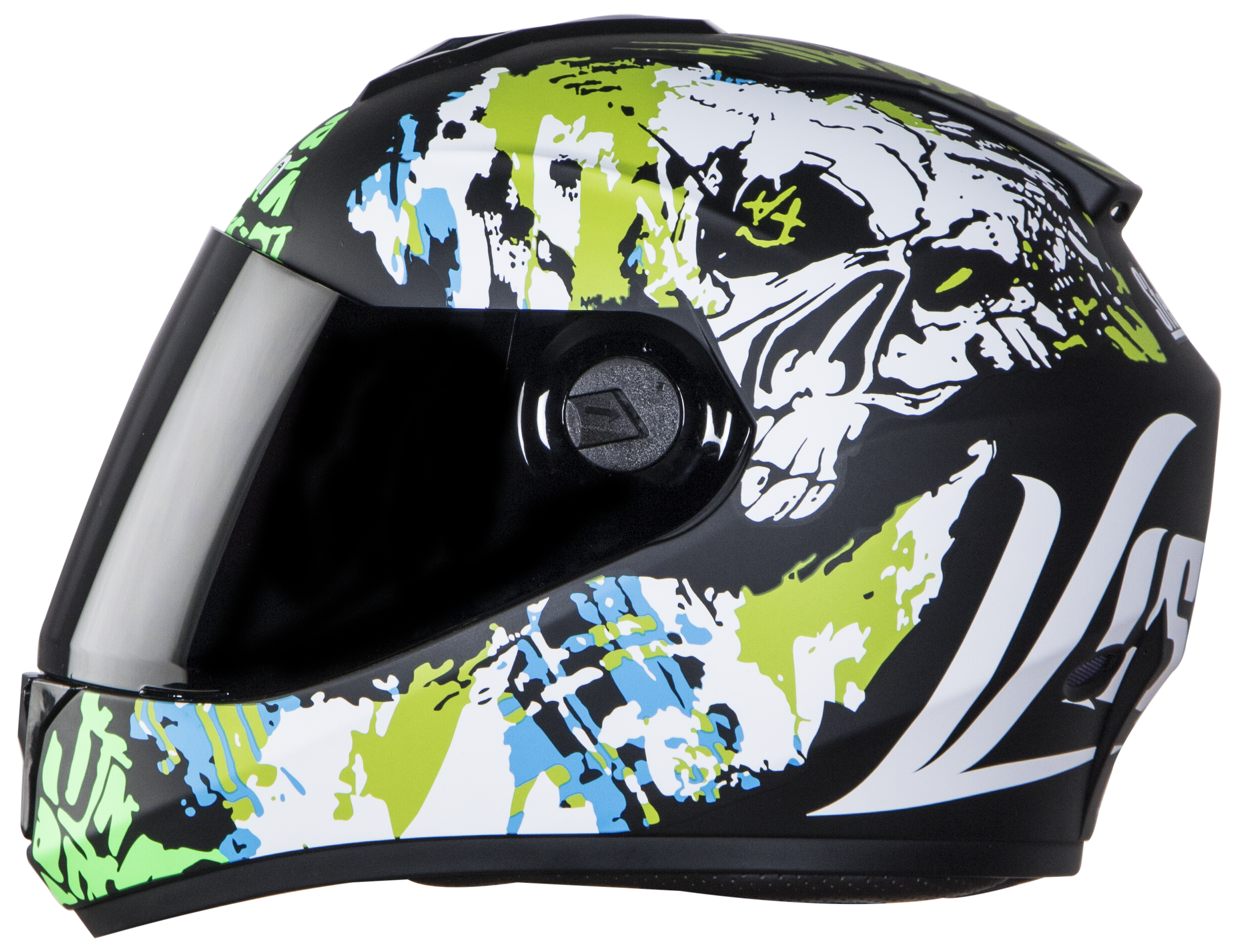SBH-11 Vision Skull Mat Black With Y. Green( Fitted With Clear Visor Extra Smoke Visor Free)